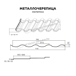 Металлочерепица МЕТАЛЛ ПРОФИЛЬ Монтерроса-M (VikingMP E-20-9005-0.5)