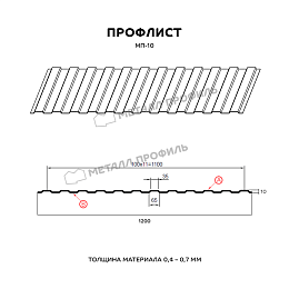 Профлист МЕТАЛЛ ПРОФИЛЬ МП-10x1100-A (PURMAN-20-8017-0,5)
