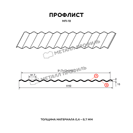 Профлист МЕТАЛЛ ПРОФИЛЬ МП-18x1100-A (PURMAN-20-Tourmalin-0,5)