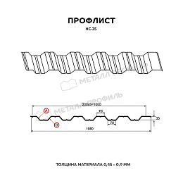 Профлист МЕТАЛЛ ПРОФИЛЬ НС-35x1000-A NormanMP (ПЭ-01-9002-0,5)