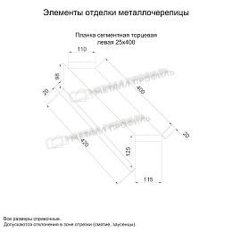 Планка сегментная торцевая левая 400 мм (VikingMP E-20-8004-0.5)