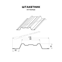 Штакетник металлический МЕТАЛЛ ПРОФИЛЬ TRAPEZE-O 16,5х118 (ECOSTEEL_MA-01-Персик. Дерево-0.5)