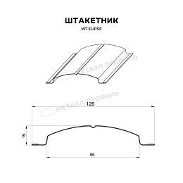 Штакетник металлический МЕТАЛЛ ПРОФИЛЬ ELLIPSE-O 19х126 (ECOSTEEL_MA-01-Беленый Дуб-0.5)